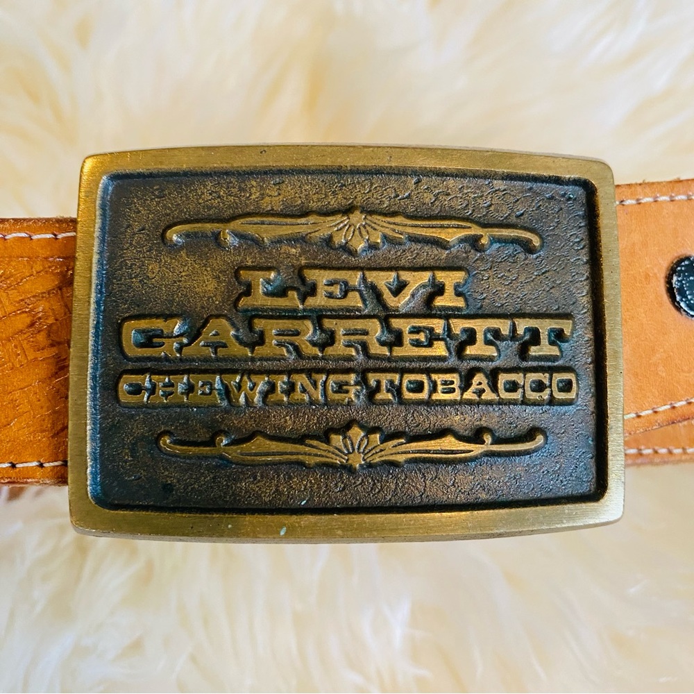 Levi Garrett | Brass Belt Buckle w/Leather Basket Weave Belt